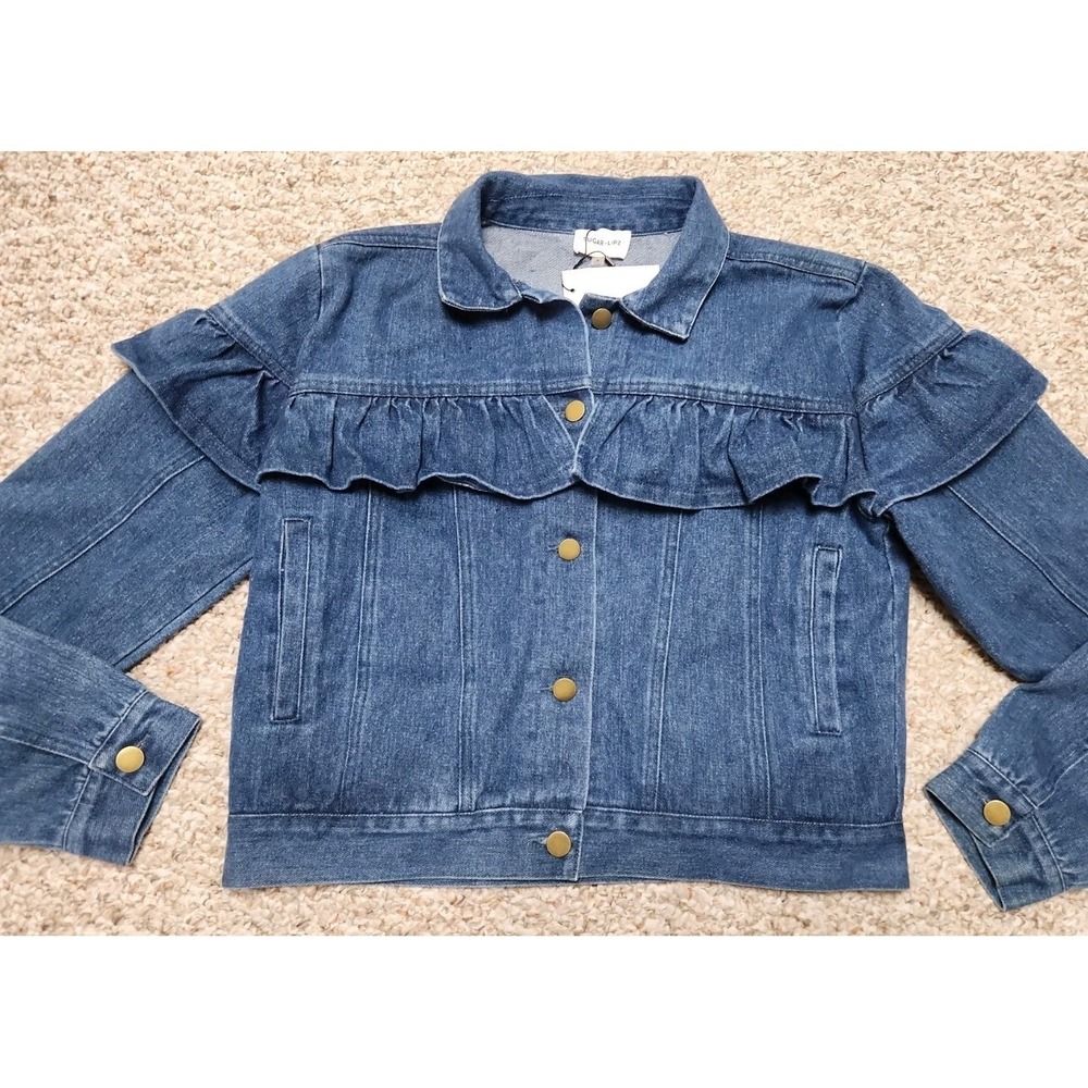 SUGAR‎ + LIPS Denim Jacket Short Waist Ruffles Medium NWT